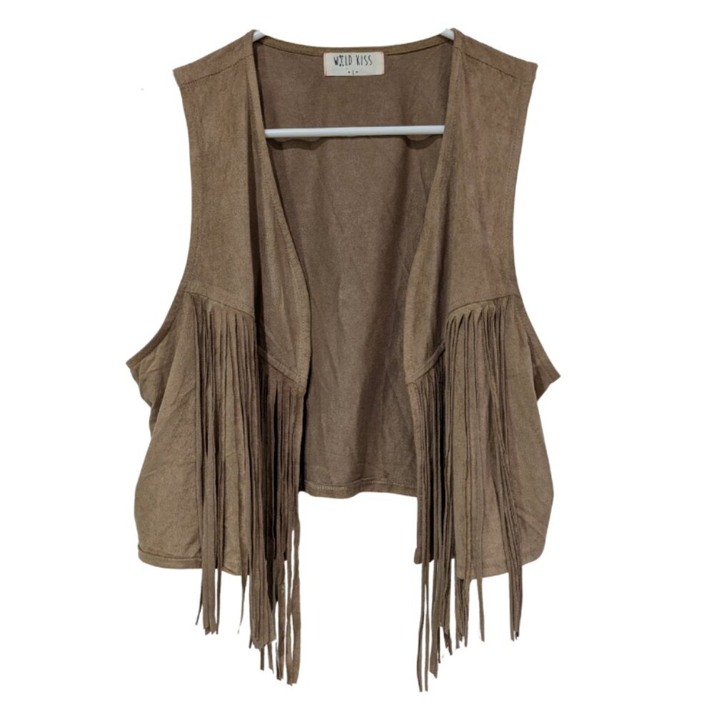 Wild Kiss Women's Fringe Vest, Size Large, Tan